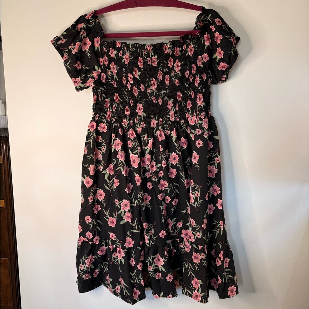 Floral Print Butterfly Sleeve Ruffle Dress